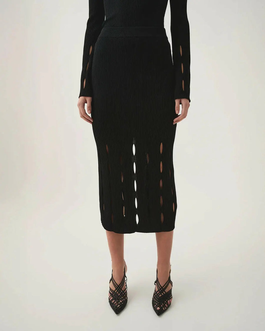 aje resolution knit midi skirt black on figure front