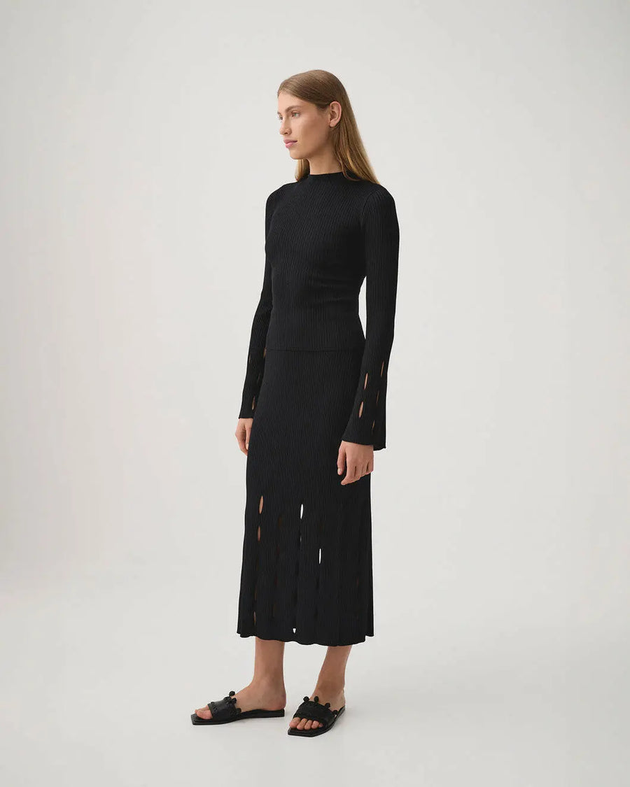 aje resolution knit midi skirt black on figure side