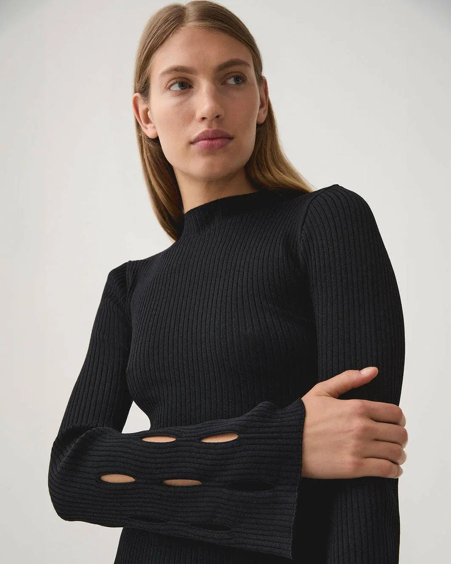 aje resolution knit top black on figure front