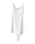 amo long rib tank body suit in white and is 100% cotton