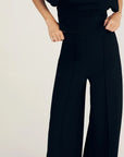 DEREK LAM 10 CROSBY tempest wide leg knit trouser black on figure front detail