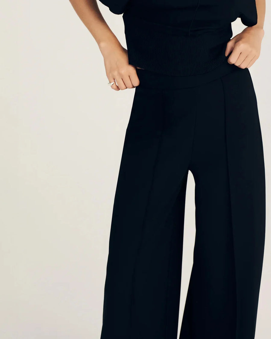 DEREK LAM 10 CROSBY tempest wide leg knit trouser black on figure front detail