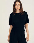 DEREK LAM 10 CROSBY Marva short sleeve knit top black on figure front