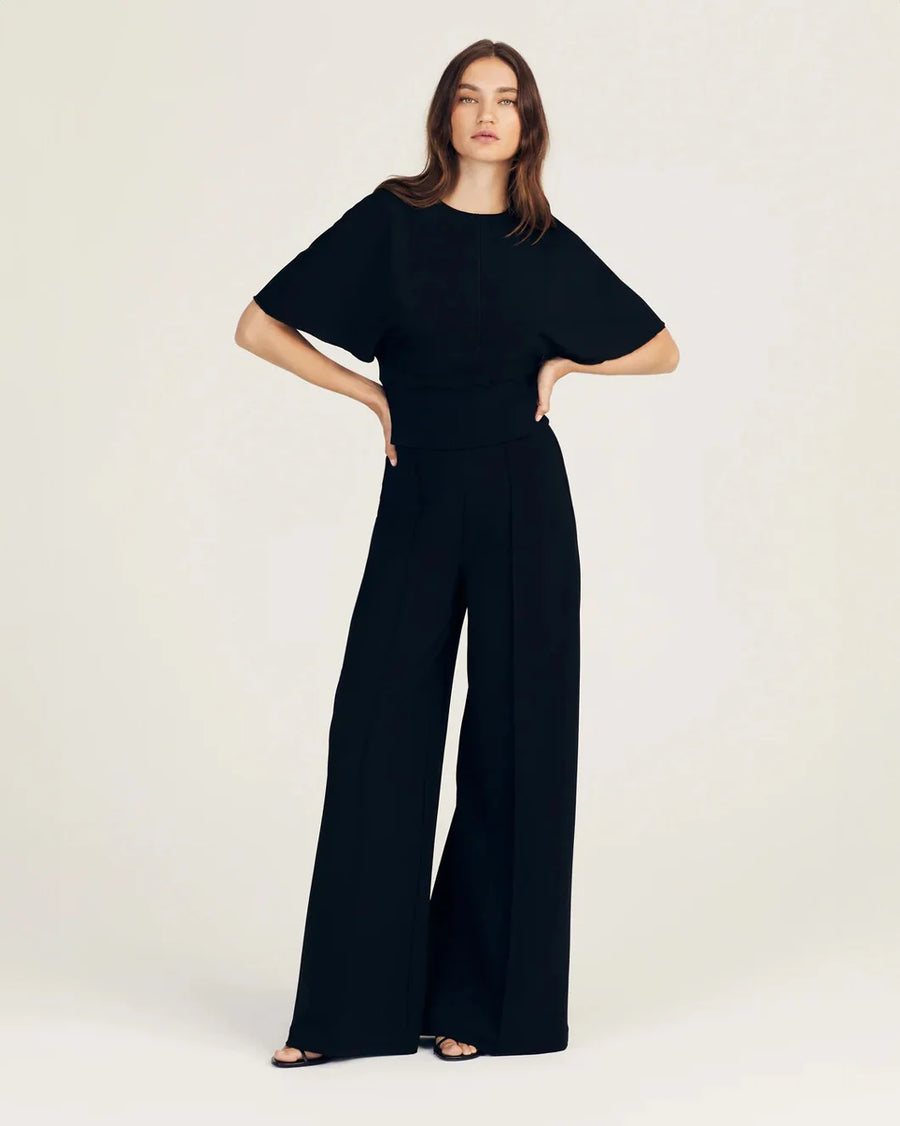 DEREK LAM 10 CROSBY Tempest wide leg knit trouser black on figure front