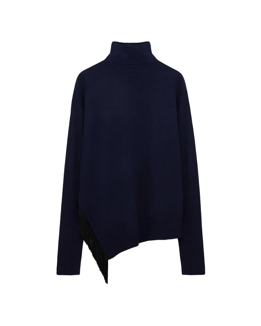 Dorothee Schumacher Fringe Statement Pullover Navy back isolated