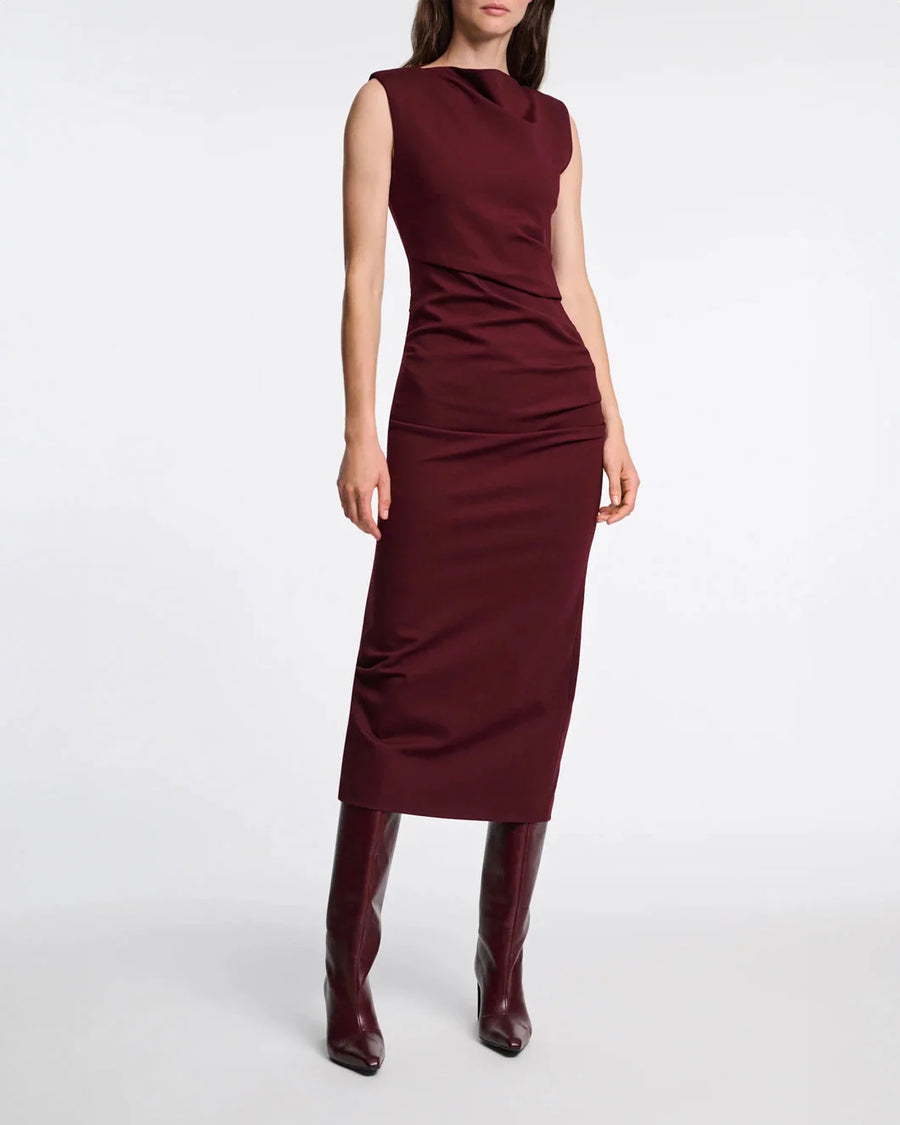 Dorothee Schumacher emotional essence dress dark burgundy on figure front