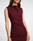 Dorothee Schumacher emotional essence dress dark burgundy on figure front detail