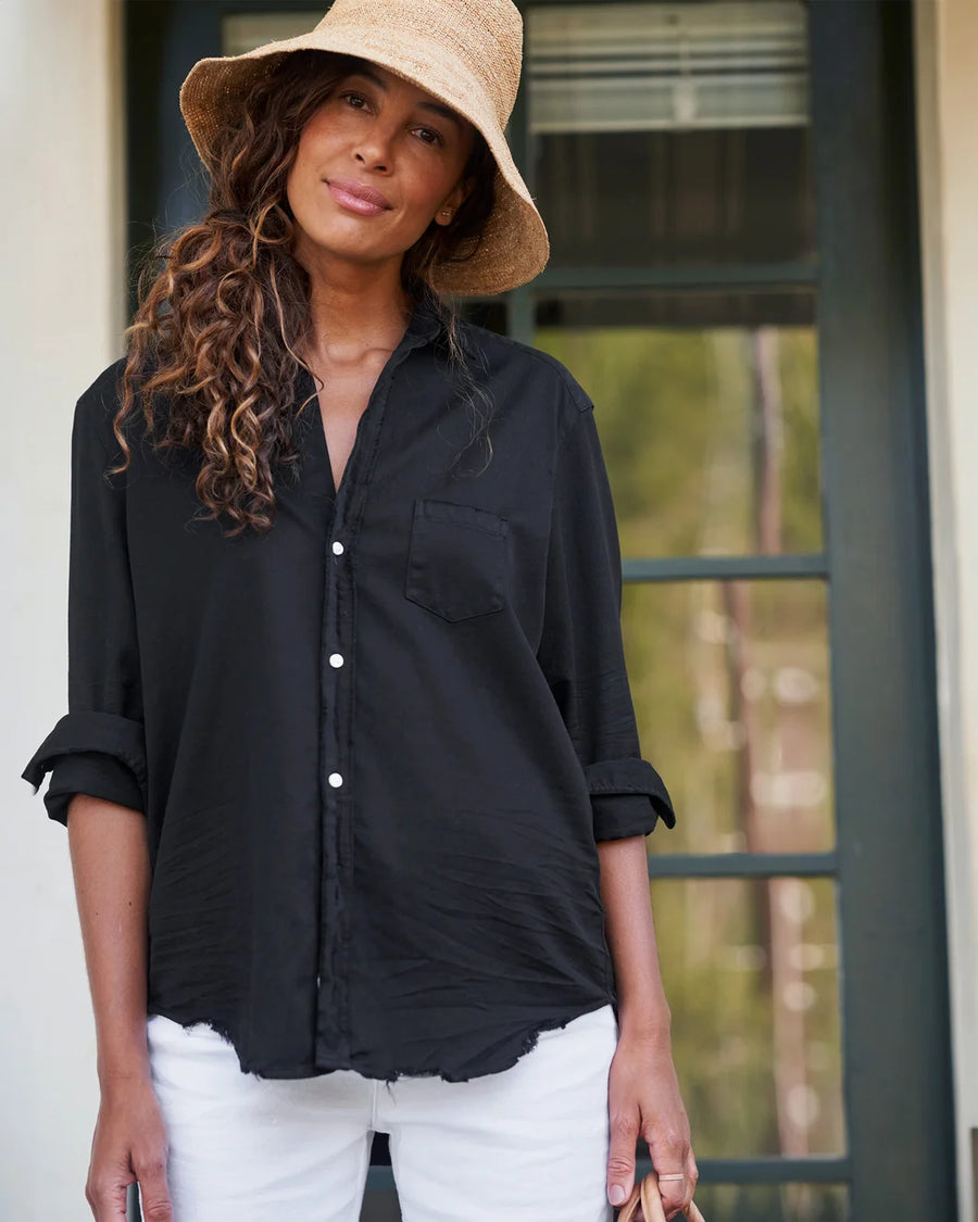 FRANK AND EILEEN Relaxed Button Up Shirt Black on figure front