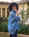 FRANK AND EILEEN Relaxed Button Up Shirt VWD Indigo on figure side