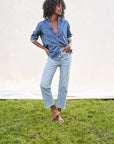 FRANK AND EILEEN Relaxed Button Up Shirt VWD Indigo on figure front