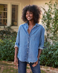 FRANK AND EILEEN Relaxed Button Up Shirt VWD Indigo on figure front