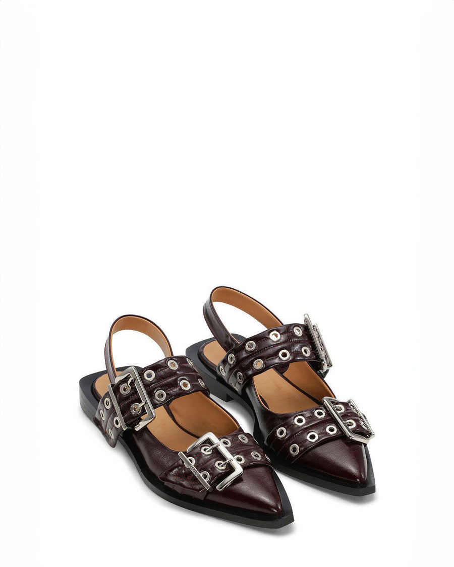 Ganni Burgundy Feminine buckle ballerinas 3/4