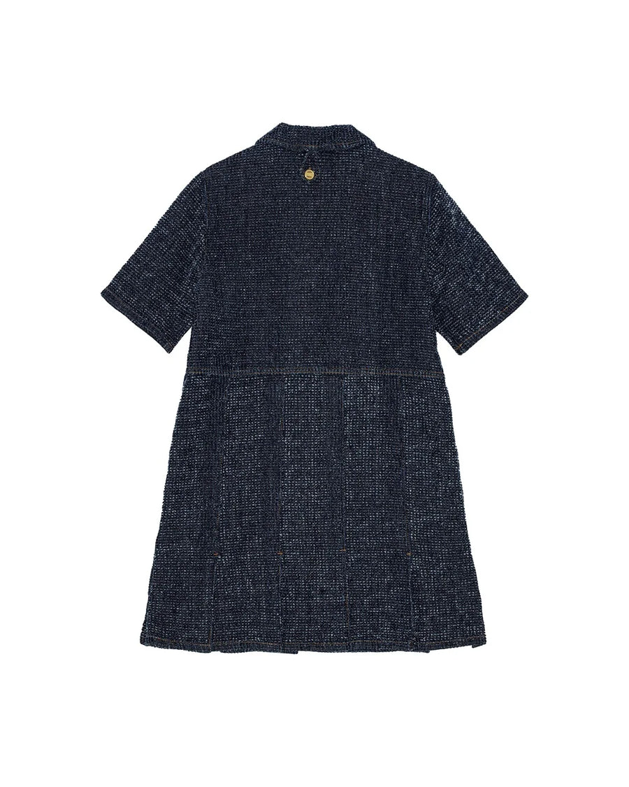 GANNI fluffy denim mini dress dark blue back isolated