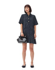 GANNI fluffy denim mini dress dark blue on figure front