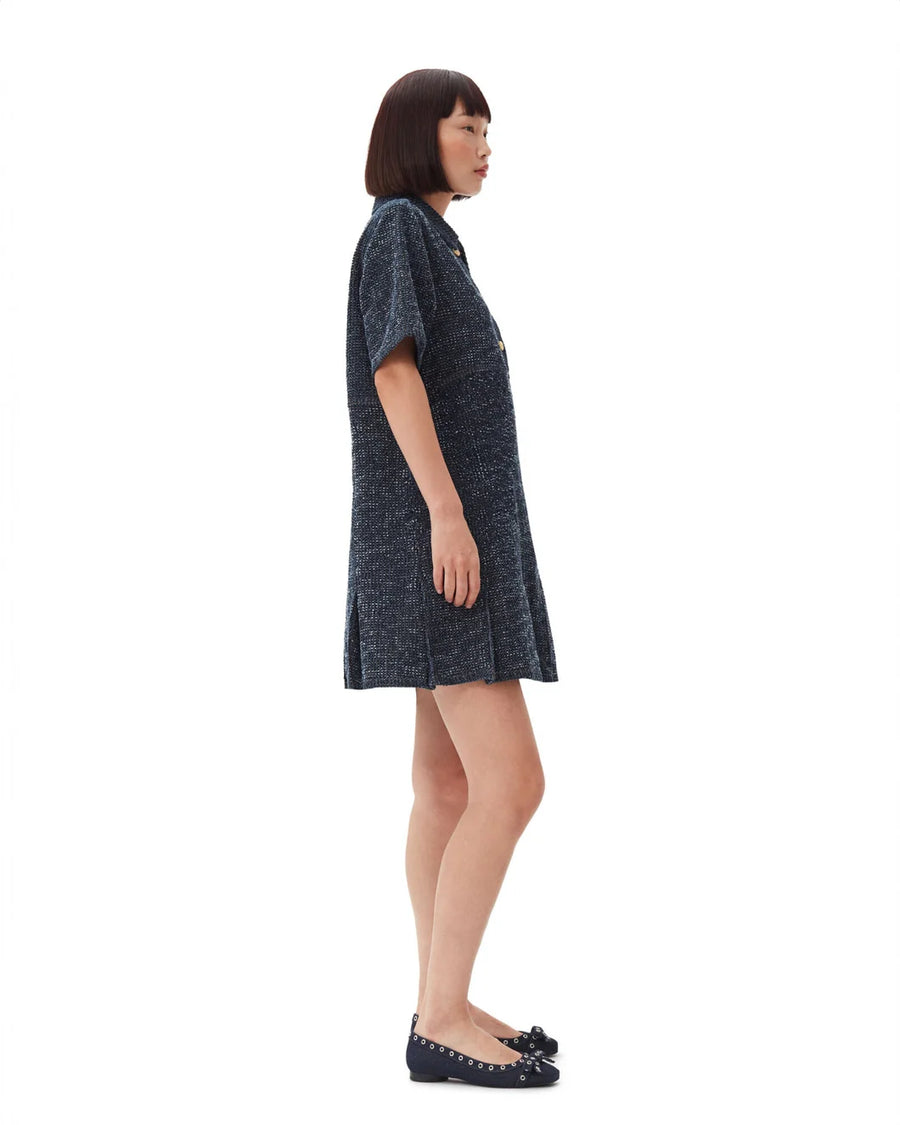 GANNI fluffy denim mini dress dark blue on figure side