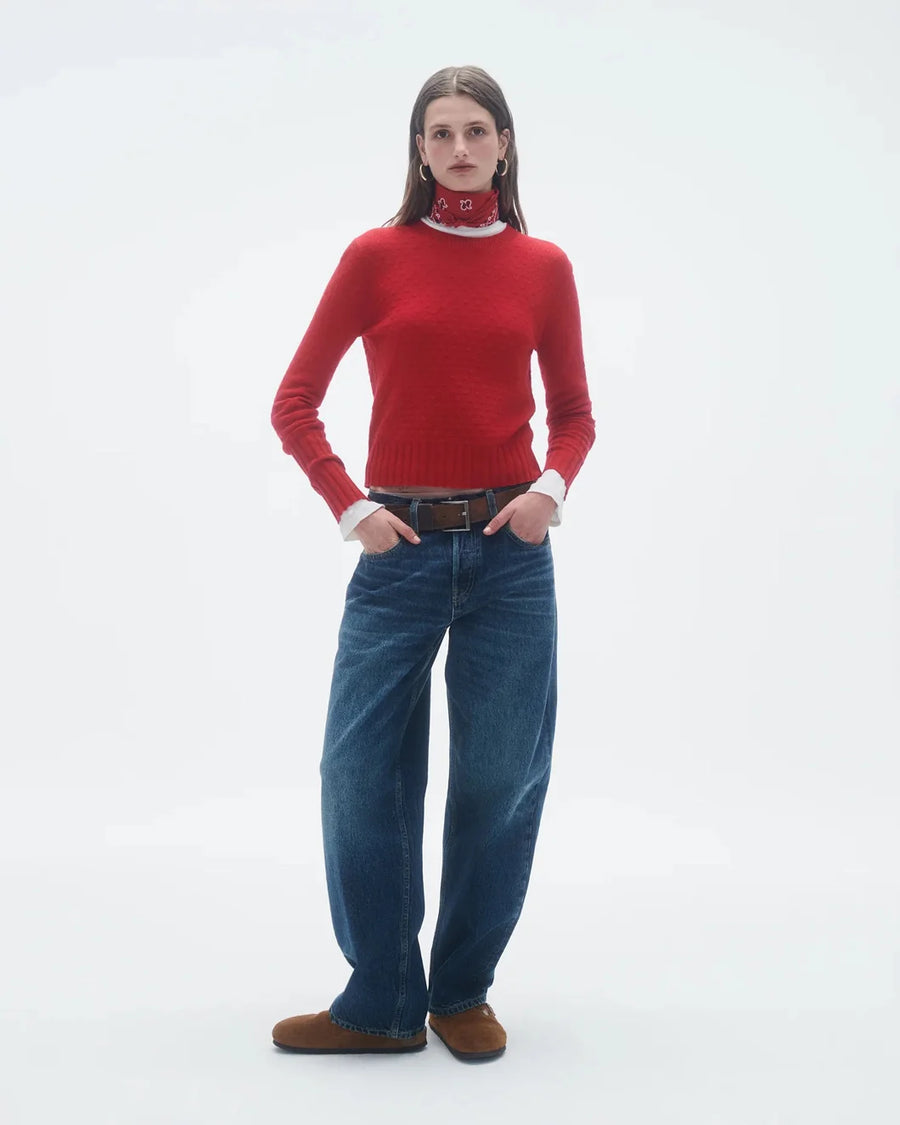 GUEST IN RESIDENCE shrunken pointelle crew in cashmere red on figure front