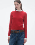 GUEST IN RESIDENCE shrunken pointelle crew in cashmere red on figure front