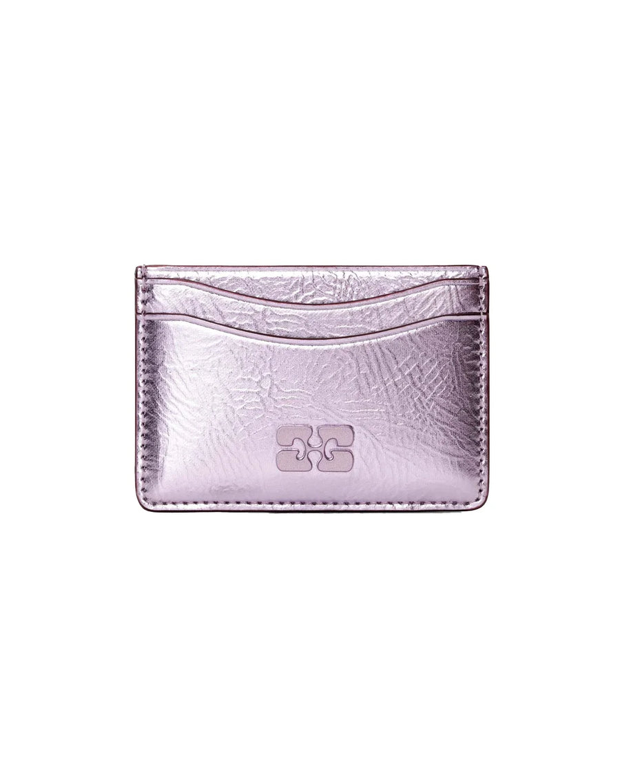 ganni Bou Flap Card Holder Metallic Pink Lavender