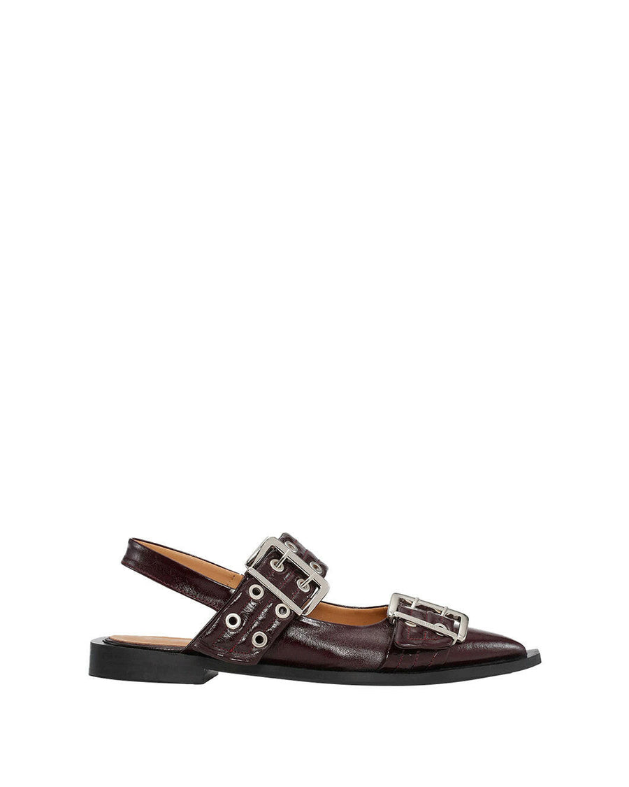 Ganni Burgundy Feminine buckle ballerinas side