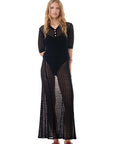 ganni shiny pointelle long skirt black