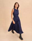 La Ligne Ana Dress Navy Burgundy on figure front