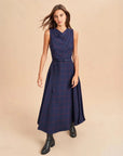 La Ligne Ana Dress Navy Burgundy on figure front