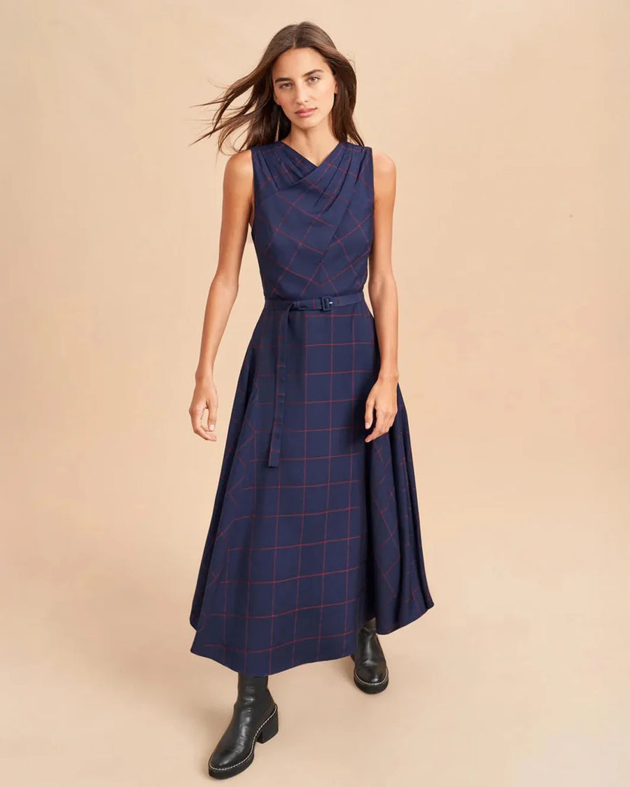 La Ligne Ana Dress Navy Burgundy on figure front