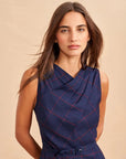 La Ligne Ana Dress Navy Burgundy on figure front detail