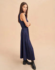 La Ligne Ana Dress Navy Burgundy on figure side