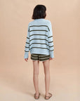 LA LIGNE marina sweater light blue and olive on figure back