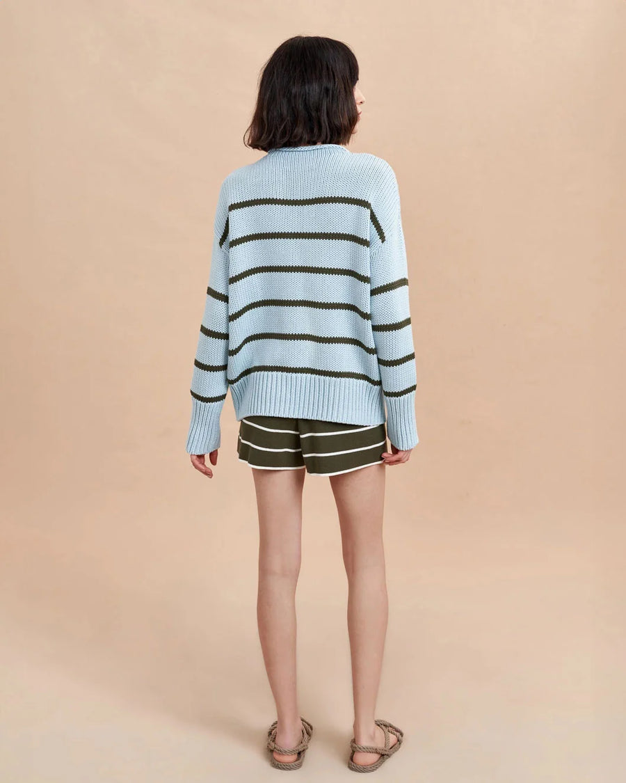 LA LIGNE marina sweater light blue and olive on figure back