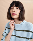 LA LIGNE marina sweater light blue on figure front detail