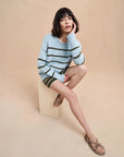 LA LIGNE marina sweater light blue and olive on figure front