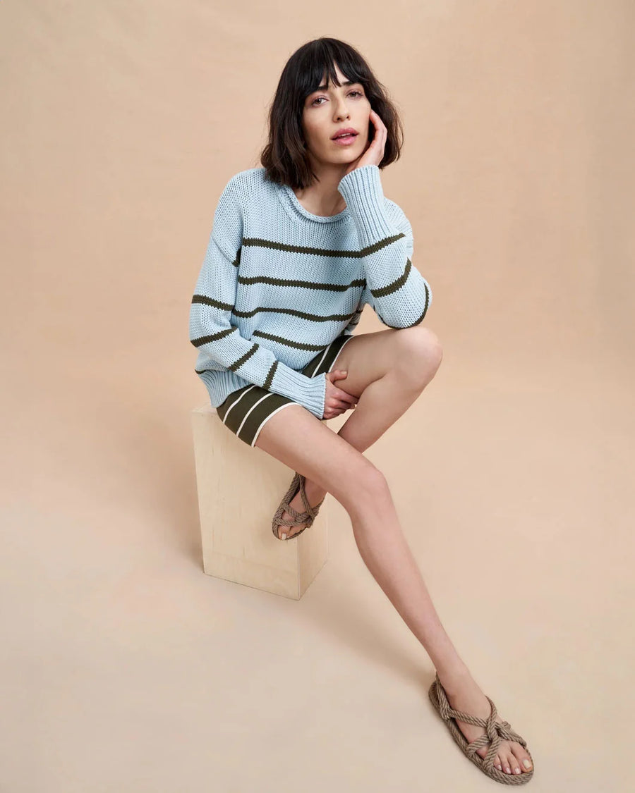 LA LIGNE marina sweater light blue and olive on figure front