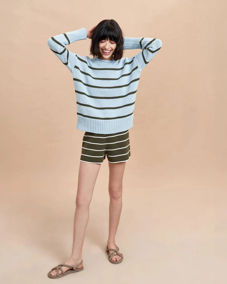 LA LIGNE Marina Sweater light blue and olive on figure front