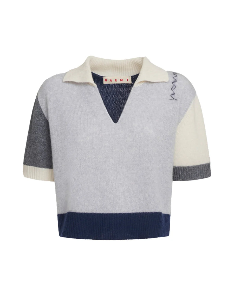 MARNI Cashmere Colorblock Polo Shirt Grey front isolated