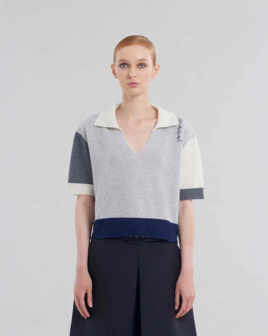 Marni Cashmere Colorblock Polo Shirt Grey on figure front