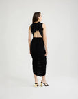 Patou open back dress black on figure back