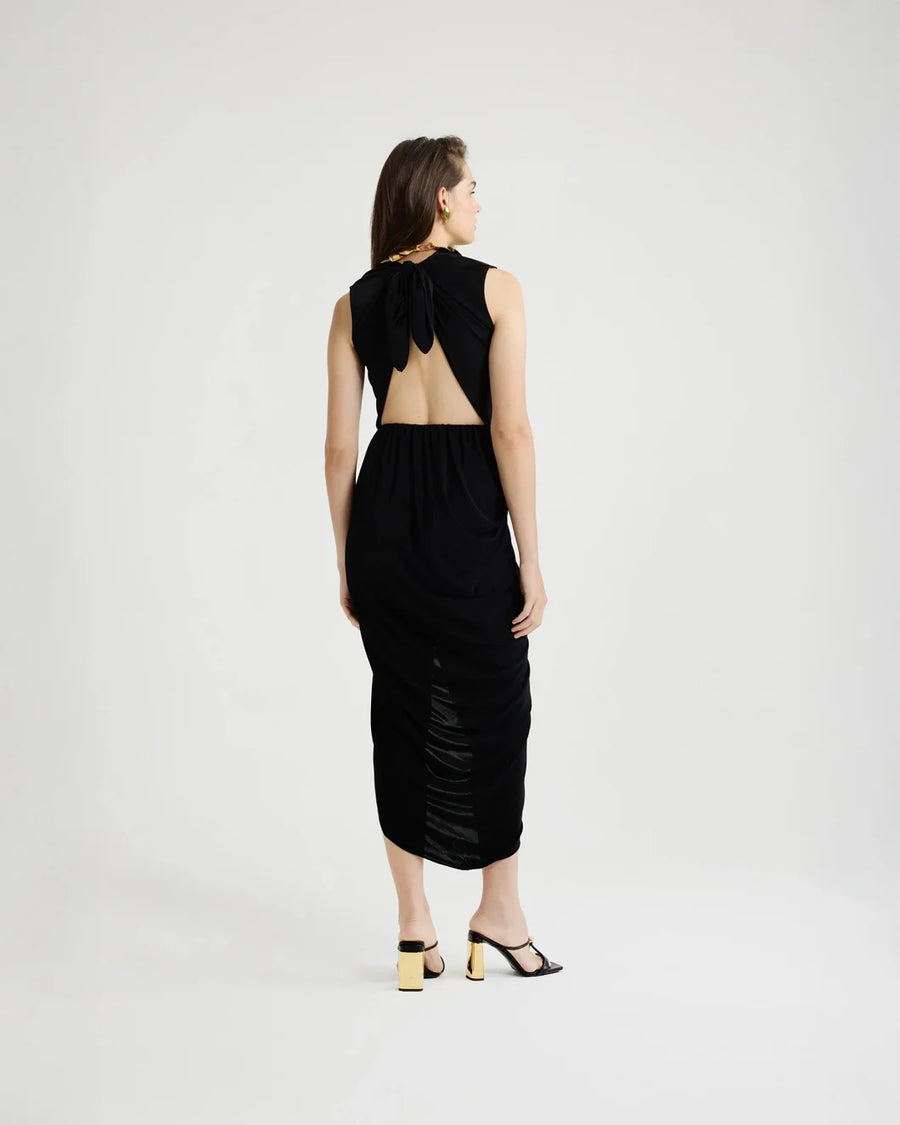 Patou open back dress black on figure back