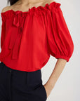 Patou volume jersey top lipstick red on figure front detail