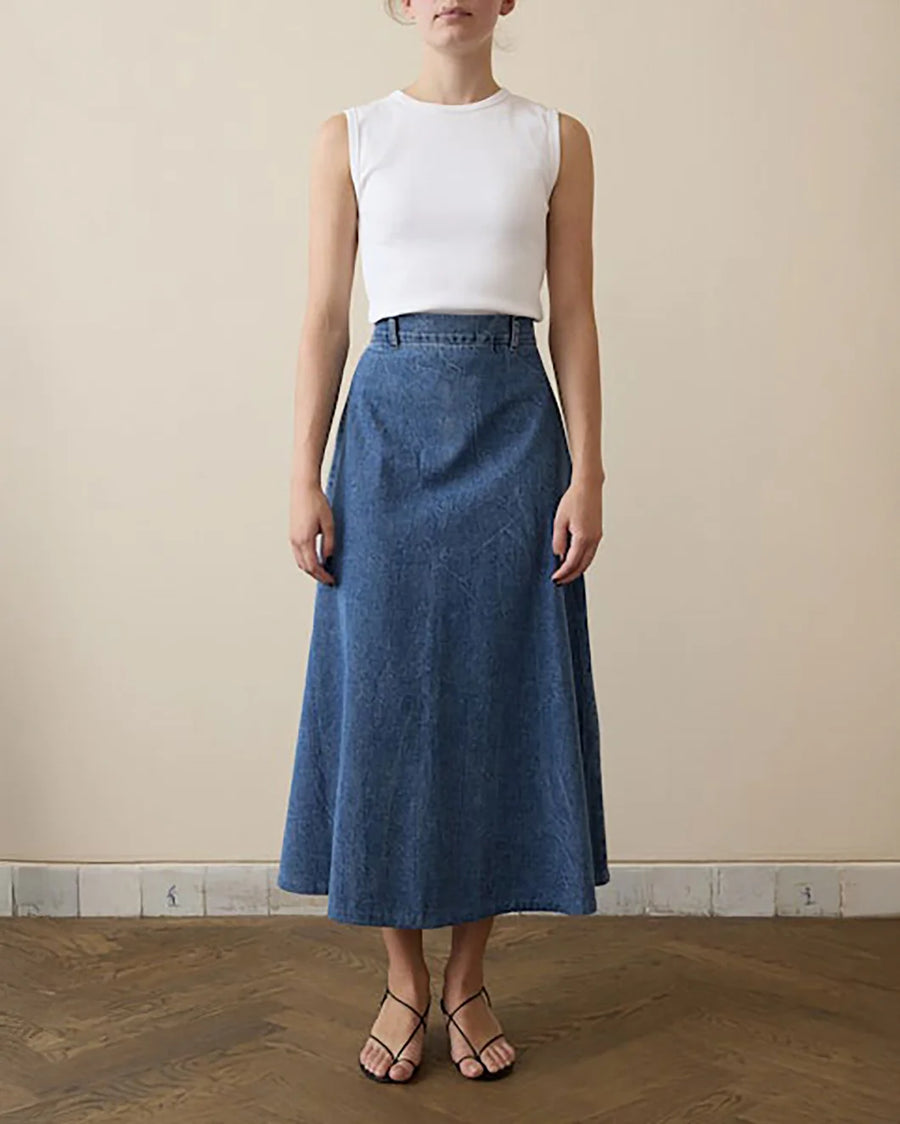 rohe a line denim midi skirt front