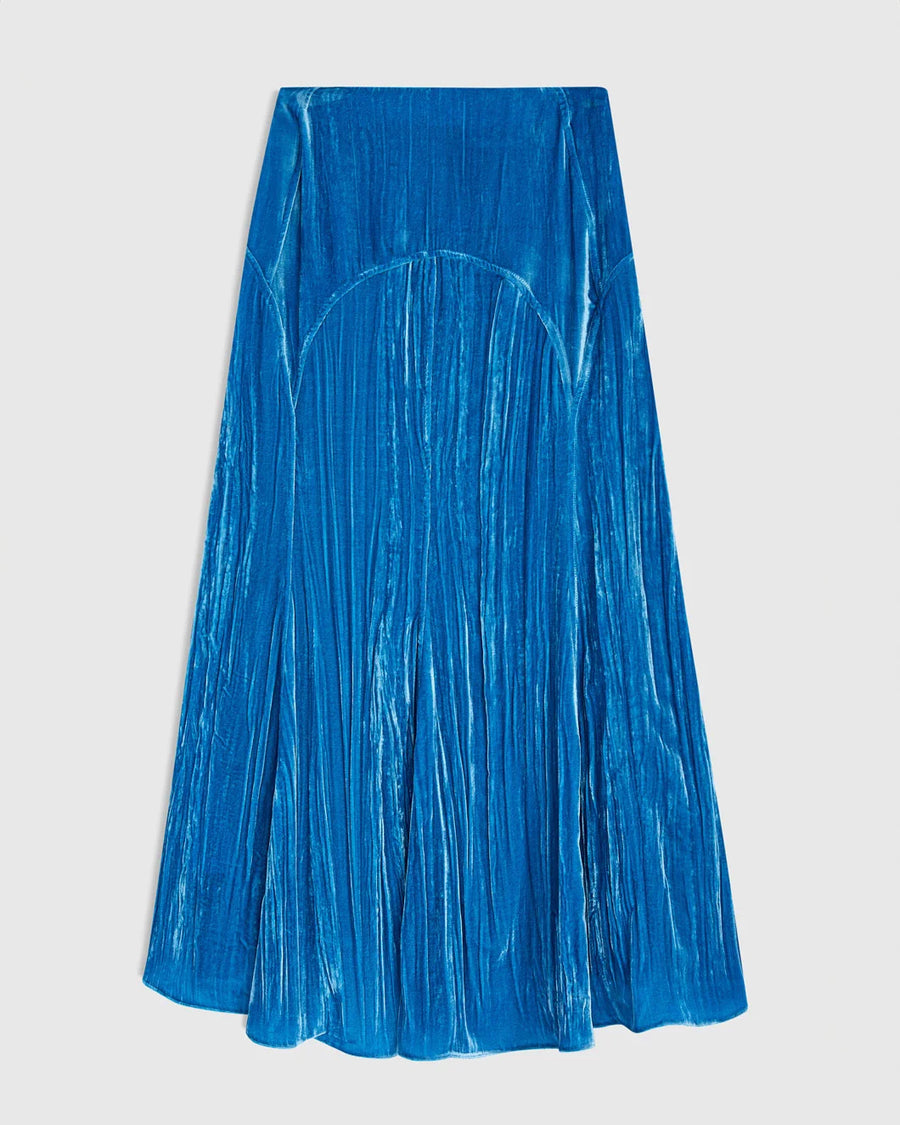 rochas Froisse Velvet Flared Skirt diva blue back