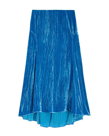 rochas Froisse Velvet Flared Skirt diva blue front