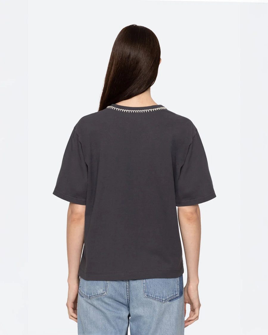 sea ny Sally Crochet T Shirt charcoal on figure back