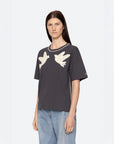 sea ny Sally Crochet T Shirt charcoal on figure side