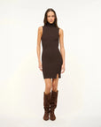 staud callum dress earth brown on figure front