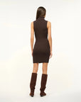 staud callum dress earth brown on figure bacl