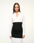 staud ellis dress in black and white on figure front