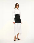 staud ellis dress in black and white on figure side