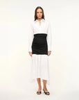 staud ellis dress in black and white on figure front